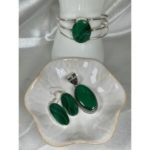 Magnificent‎ Malachite Cuff, Pendant, and Earrings Gift Set